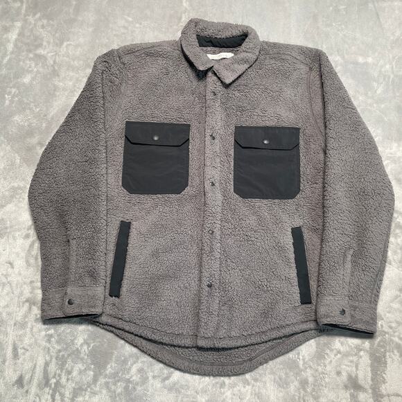 Outerknown Skyline Jacket Men Large Grey Sherpa Fleece Trucker Beach Casual Surf - Picture 1 of 7